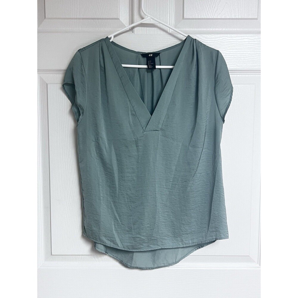 H&M Top Womens Sz 6 Seafoam Green Cap Sleeve V Neck Office Business Causal